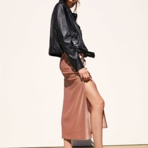 Zara NWOT Rose Pink Sequin Midi Skirt size L - Picture 4 of 17